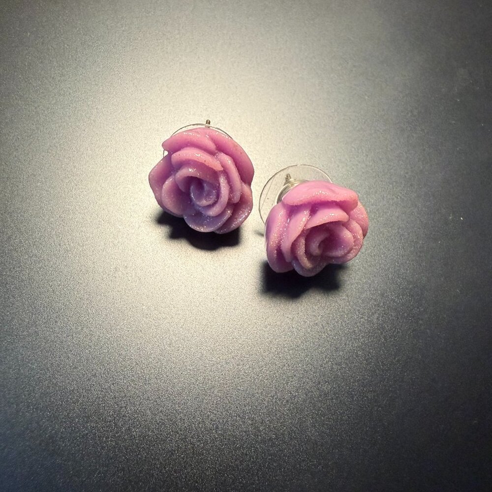 Purple Rosette Stud Earrings